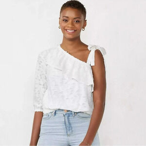 Lauren Conrad Women’s One Shoulder Ruffle Top in White Size S